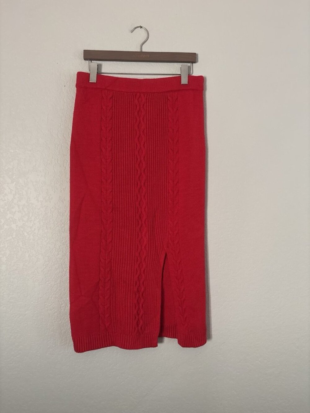 Calvin Klein Jeans Red Cable Knit Midi Skirt Sz Medium
